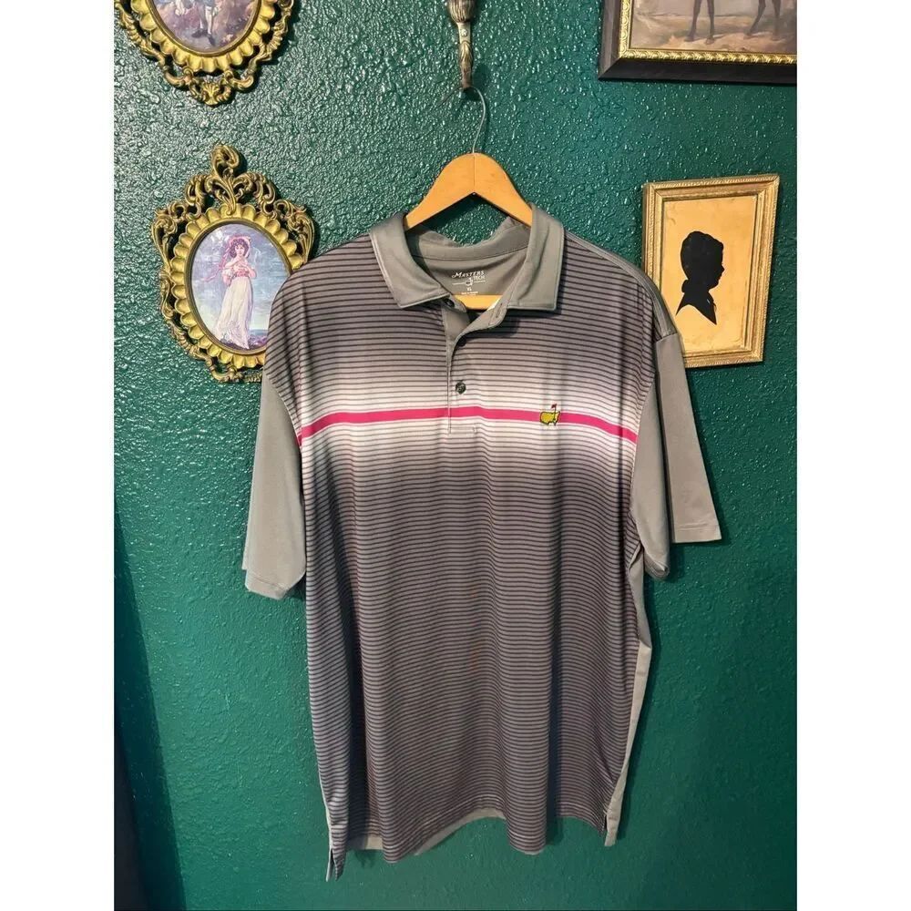 Masters Tech Polo Shirt Mens XL Grey Stripe Performance Golf Augusta National